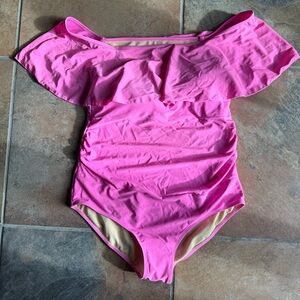 Elegant Pink Ruffled Women's One Piece Swimsuit